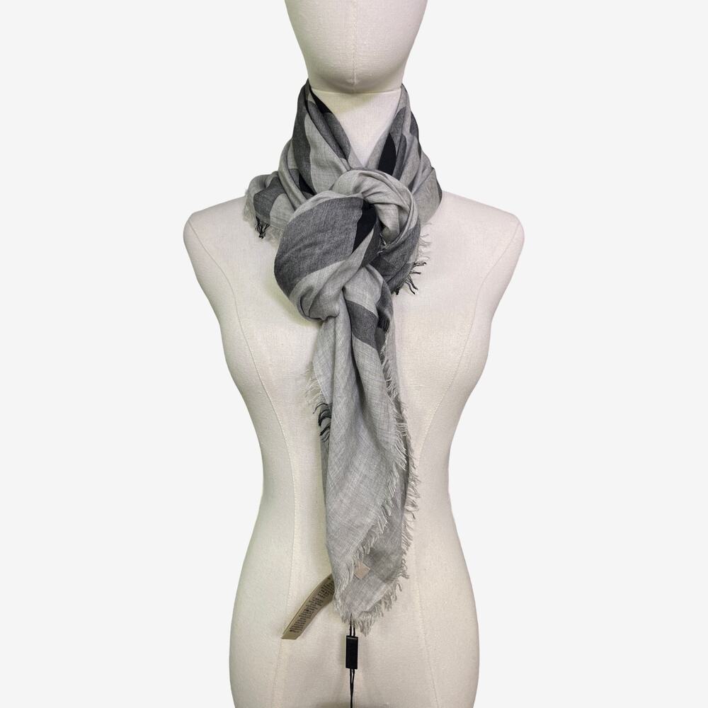 Burberry Overdyed Chambray Check Square Scarf Storm Grey Wool Modal 120x120 NWT - Picture 3 of 8
